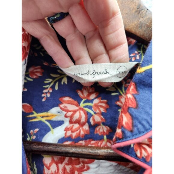 Printfresh Womens Button-Down Long-Sleeve Pajama Shirt With Floral Crane Print 1 - Picture 2 of 4